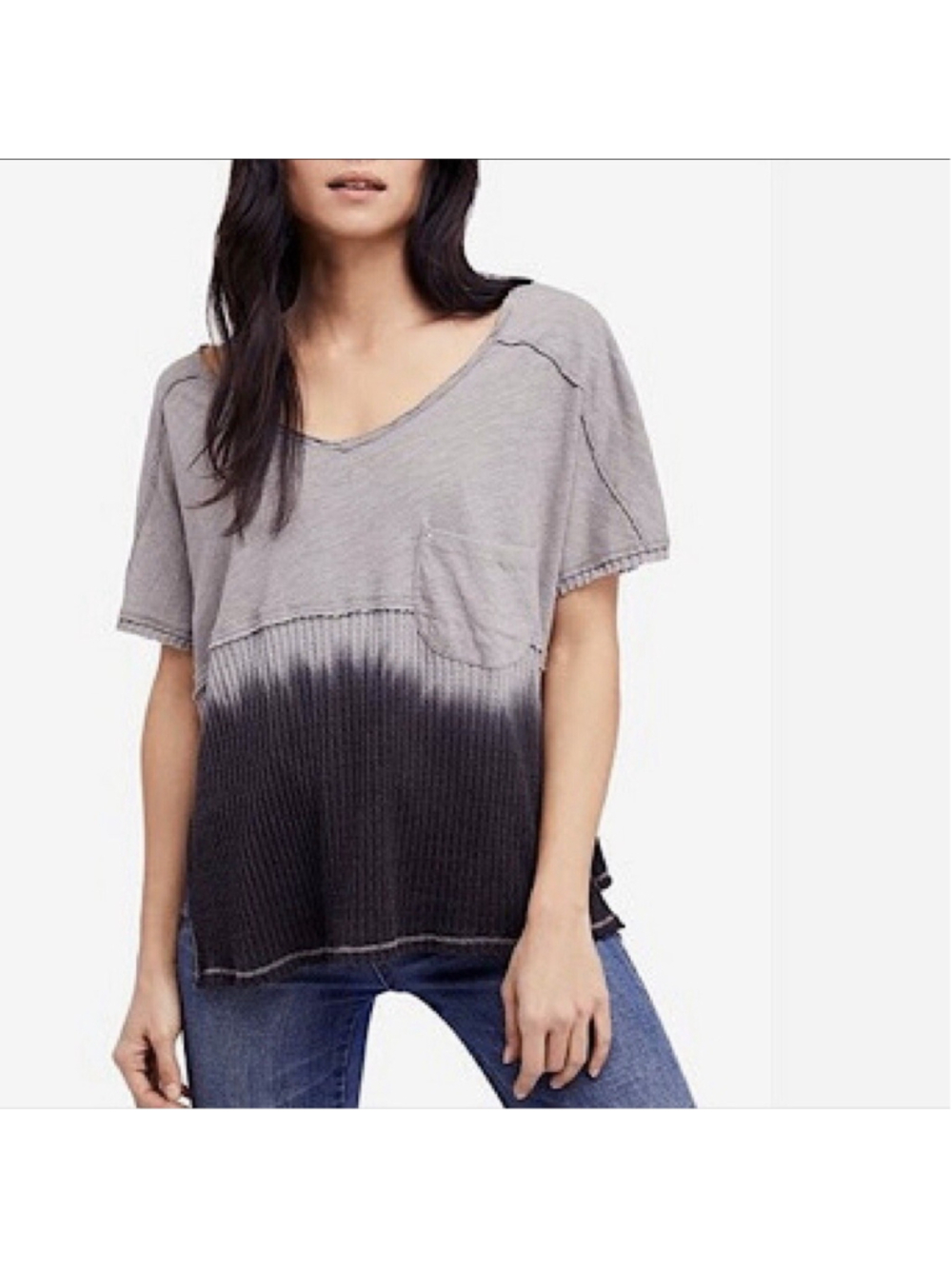 Women's We The Free Grey & Black Dip-Dye Short Sleeve Tee, Size L Oversized